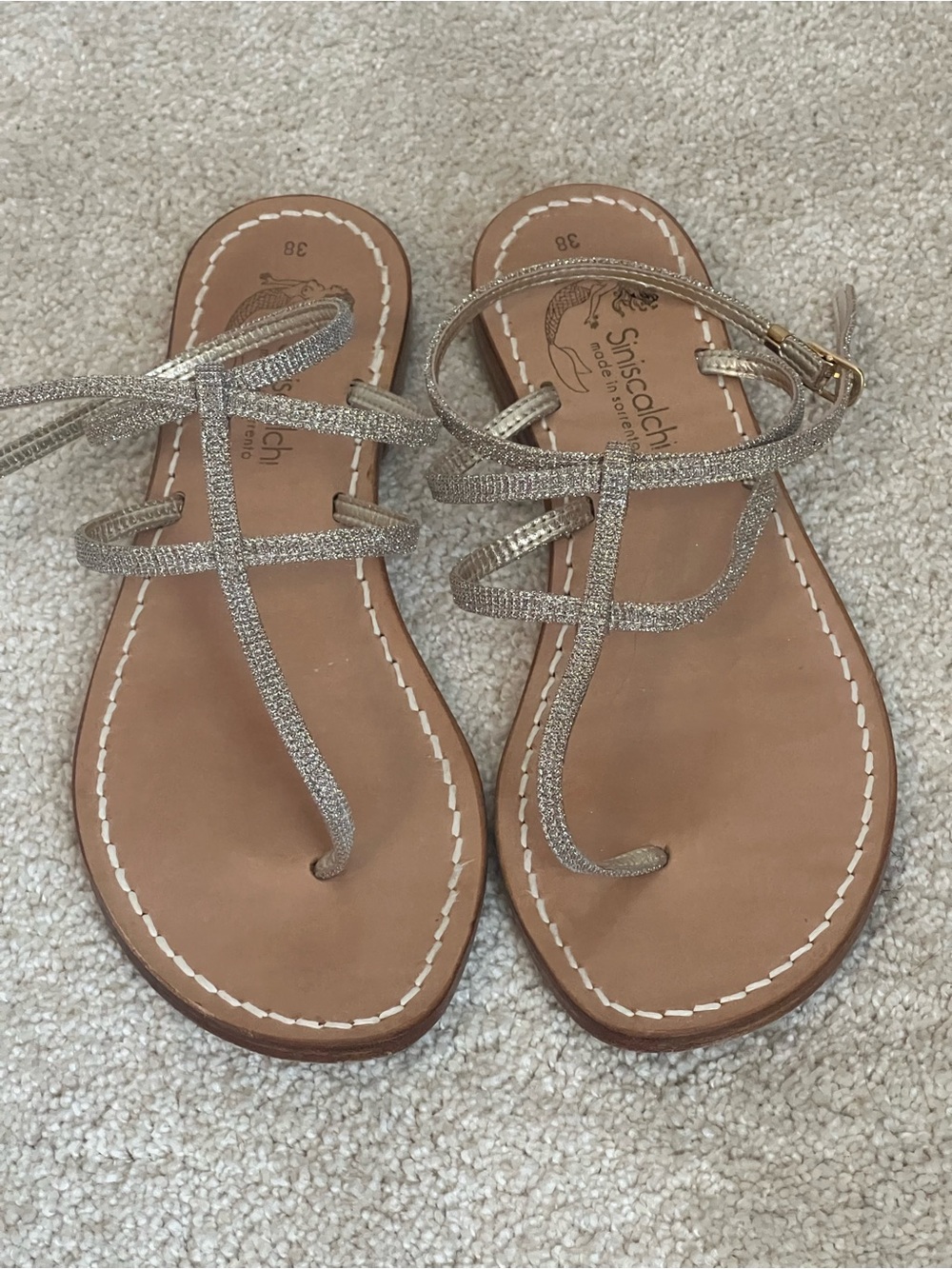 Italian Sparkle Gold Ankle-Strap Sandals for Women